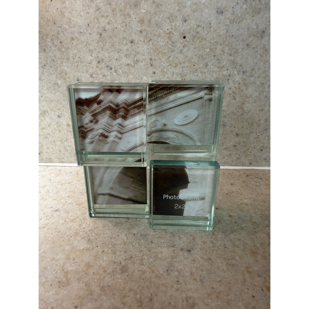 Modern Beveled Glass 4 Photo Collage Frame 2x2 Pictures Tabletop Geometric